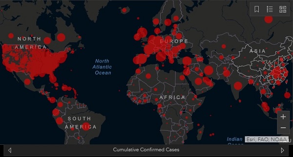 Johns Hopkins dashboard Covid-19 global monitoring