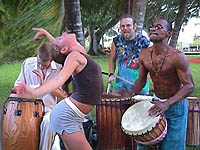 Darci dancing to Brother Judah on djembe drum - Drum Circle, Stuart, FL - around 2003