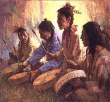 Four Sacred Drummers by Howard Terpning