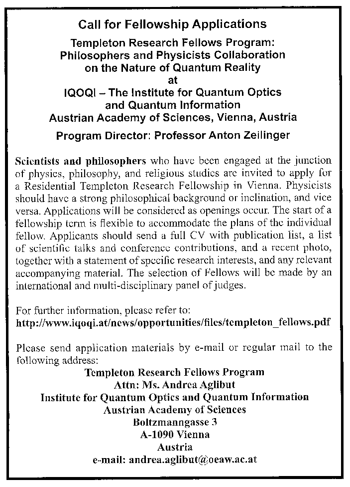 Ad for templeton fellowship