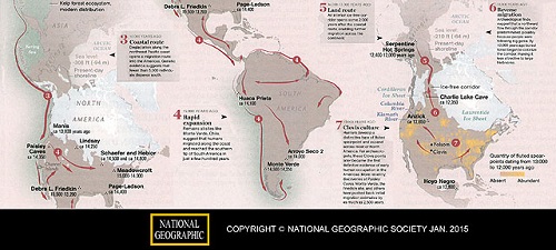 Map of Paleo Migration into the Americas - Copyright National Geographic Society Jan. 2015